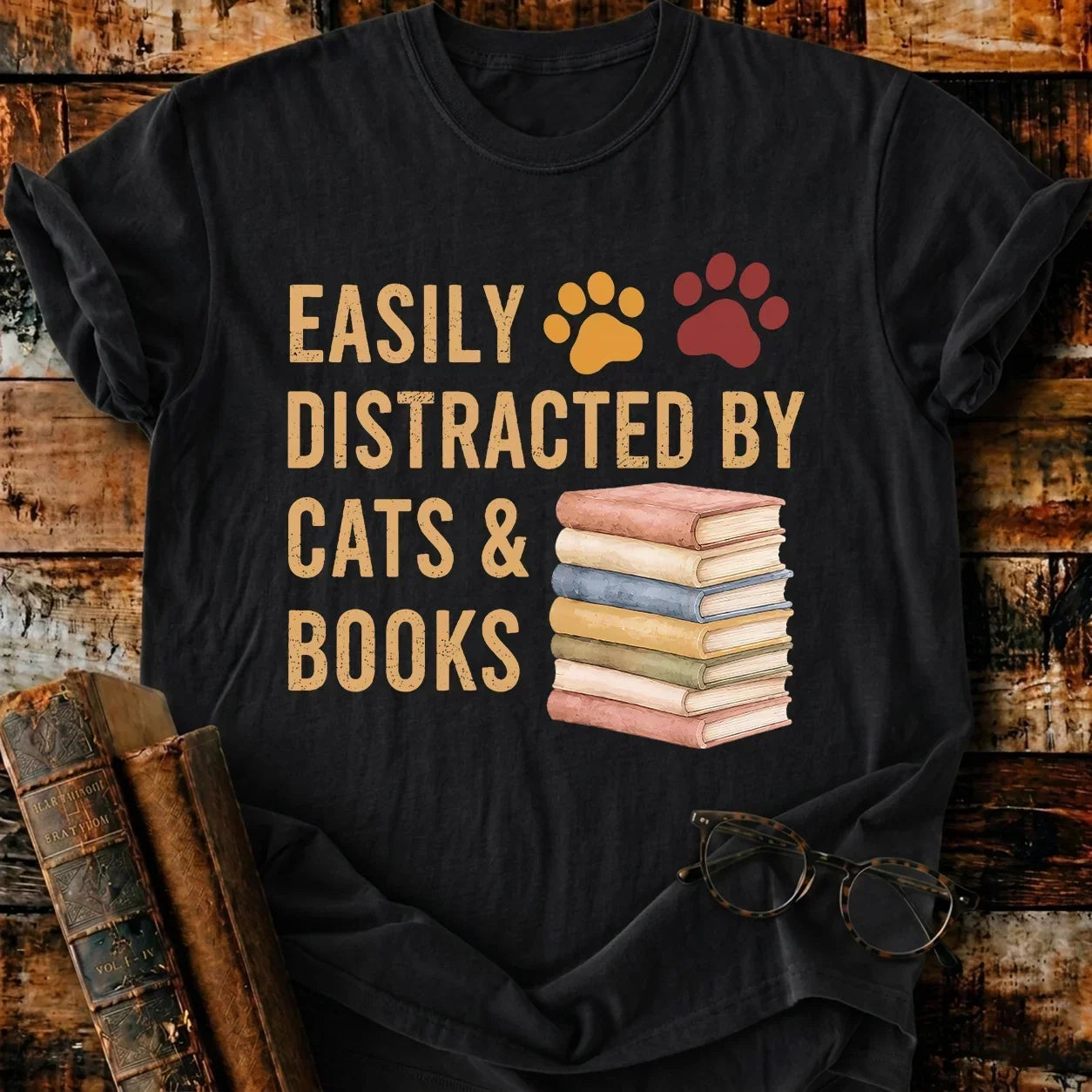 Distracted By Cats & Books T-Shirt
