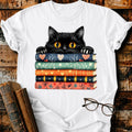 Black Cat On Books T-Shirt