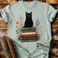 Black Cat On Books T-Shirt