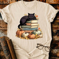 Black Cat Sleep On Books T-Shirt