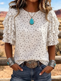 Ditsy Floral Layered Ruffle Sleeve Blouse