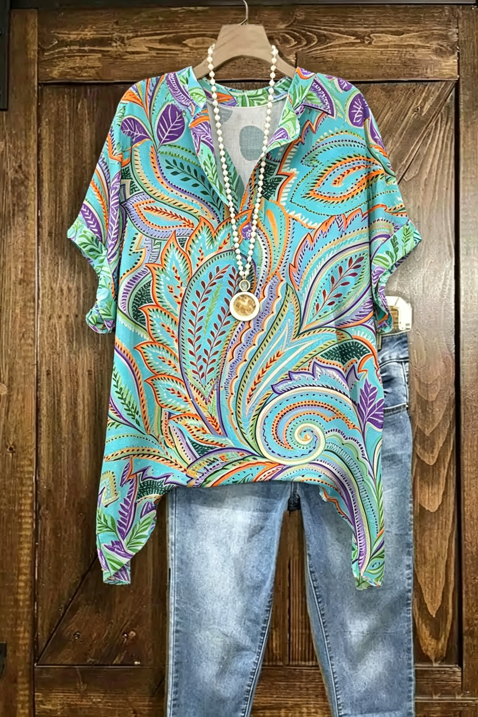 Paisley Print Collared Asymmetric Hem Tunic