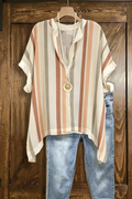 Vertical Stripe Notched Neck Asymmetric Hem Tunic