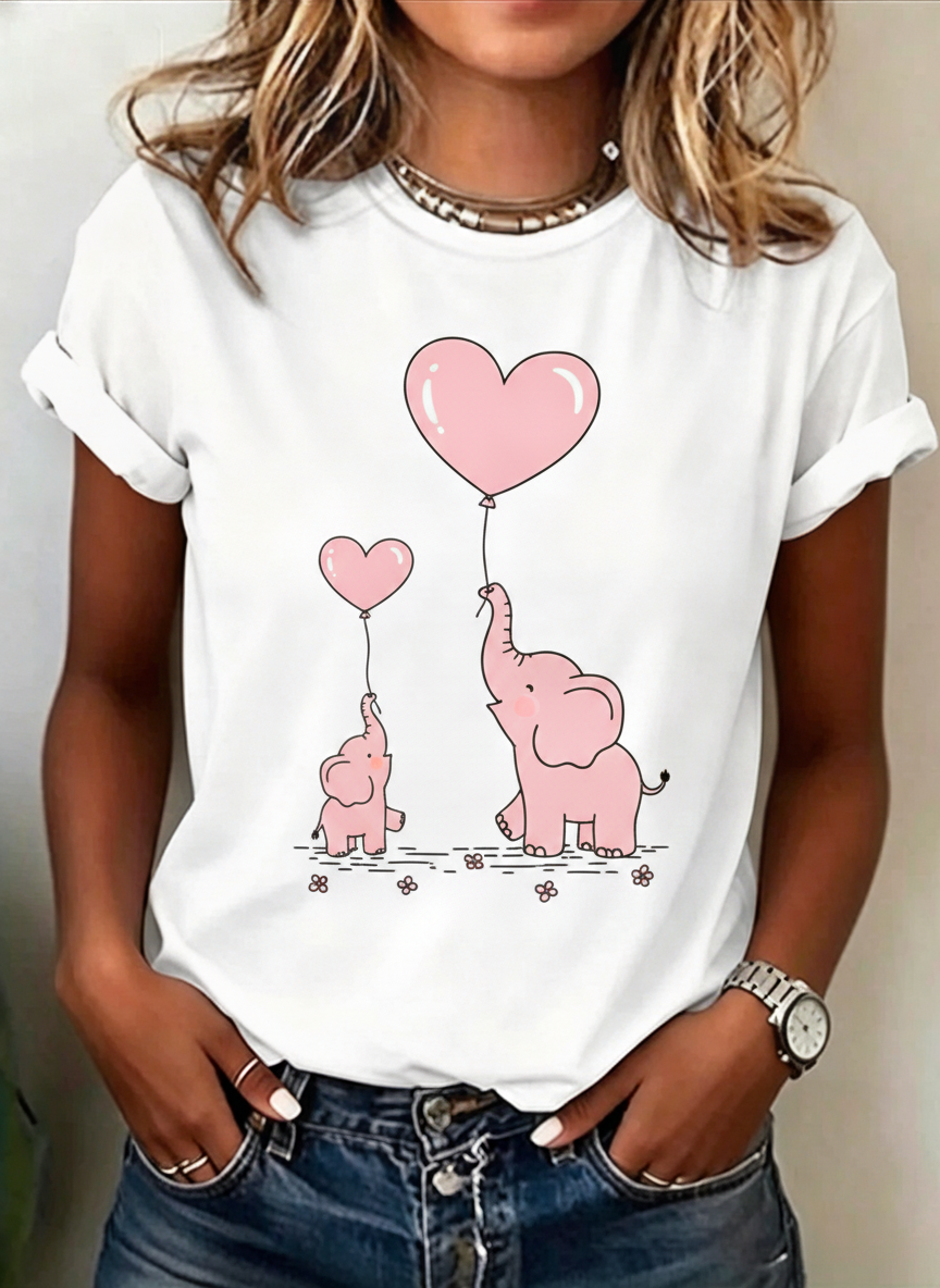 Pink Elephant Heart Balloon Mother's Day Graphic T-Shirt