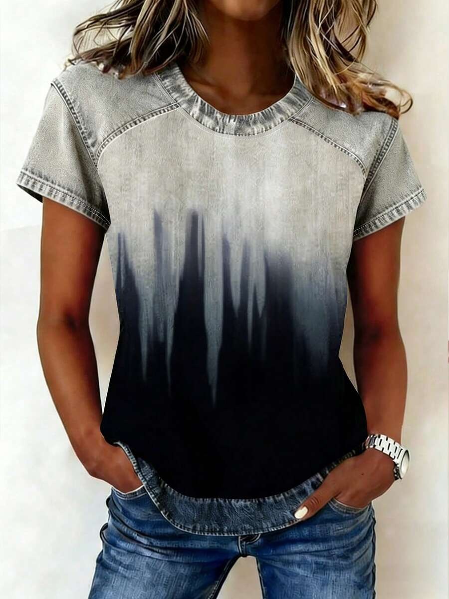 Ombre Denim Short Sleeve T-Shirt