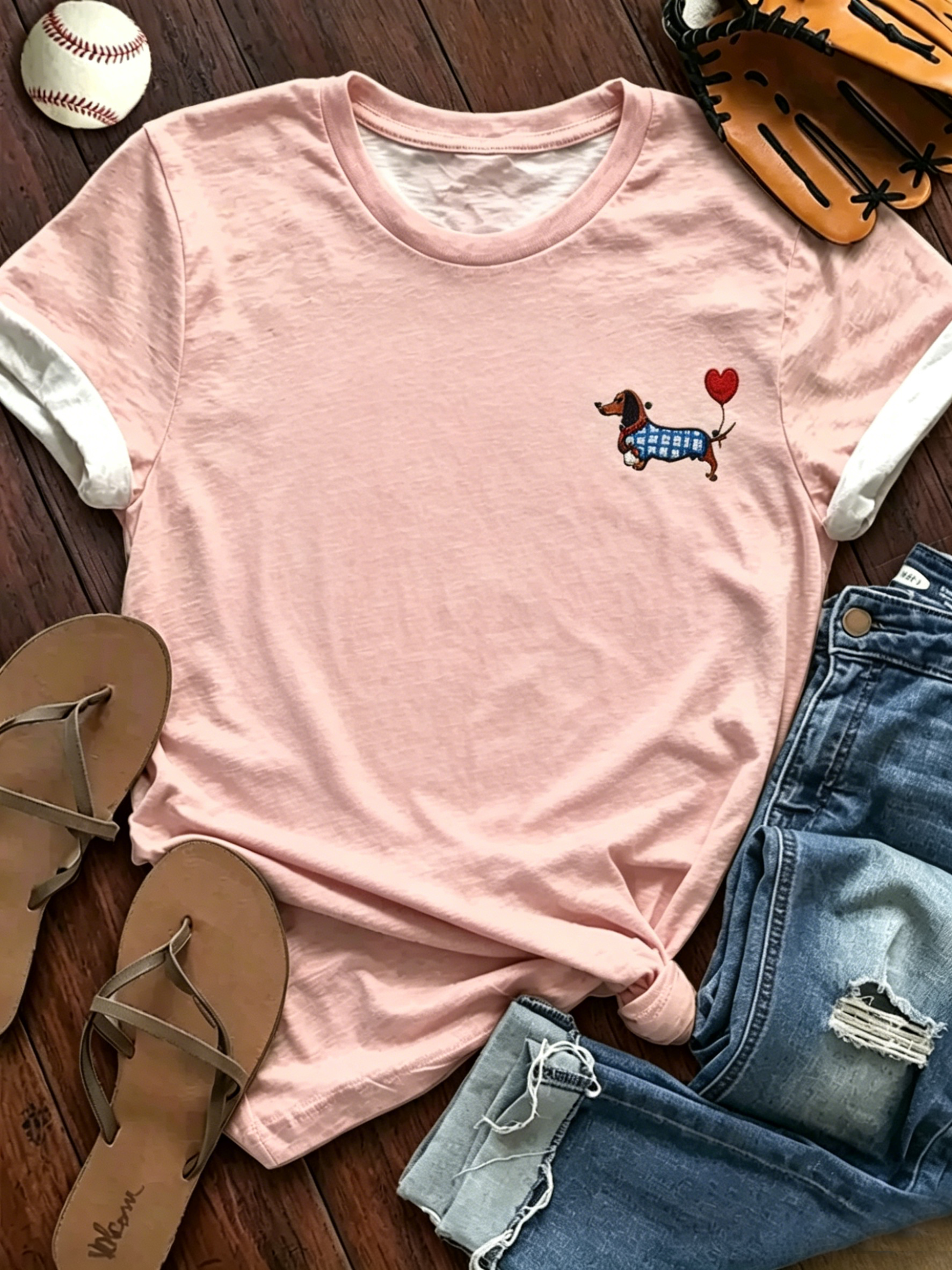 Dachshund Heart Balloon Ringer T-Shirt