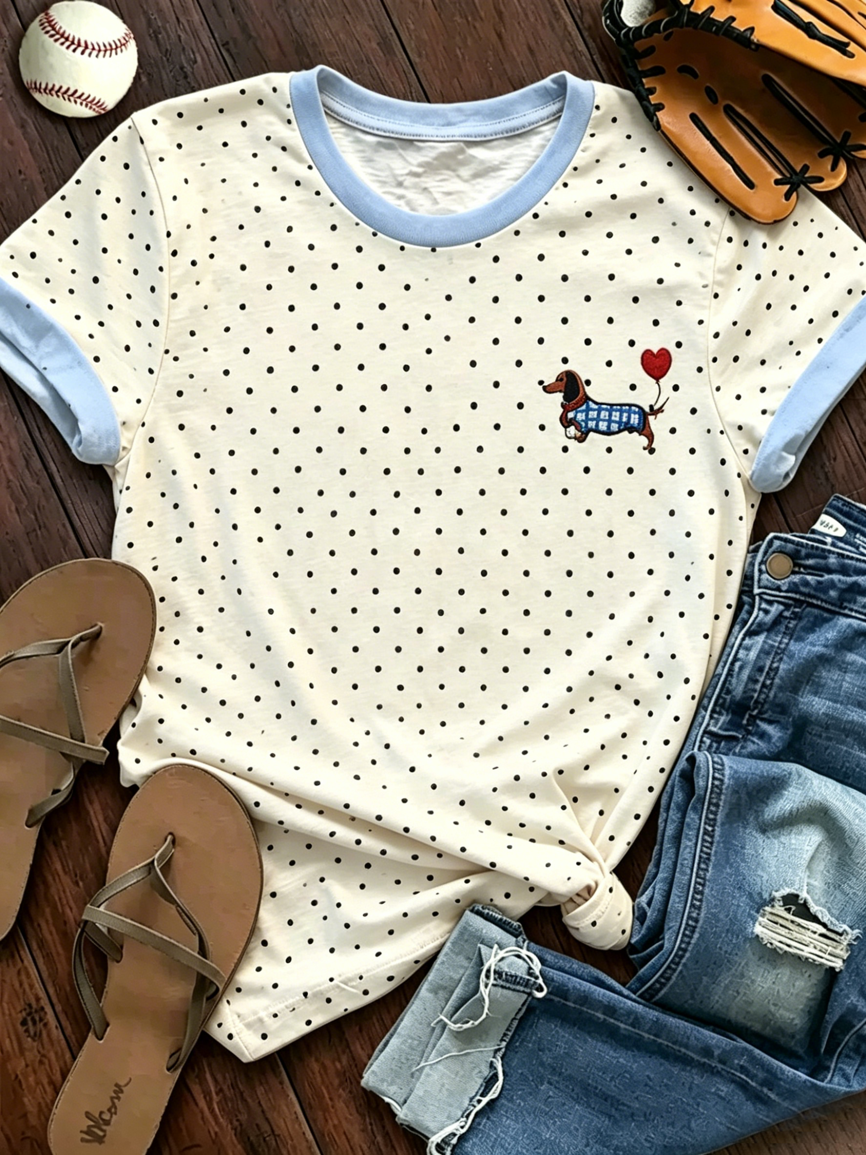 Polka Dot Dachshund Ringer T-Shirt