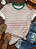 Pink Green Stripe Ringer T-Shirt
