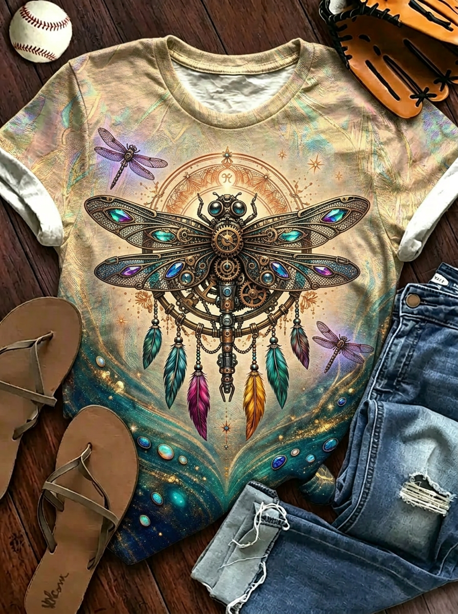 Steampunk Dragonfly Dreamcatcher Graphic T-Shirt