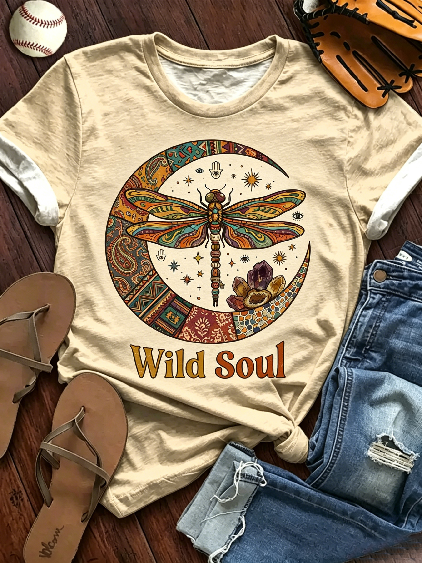 "Wild Soul" Dragonfly Moon Graphic T-Shirt