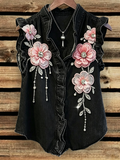 3D Flower Rhinestone Denim Vest