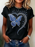 Butterfly Heart Rhinestone Graphic T-Shirt