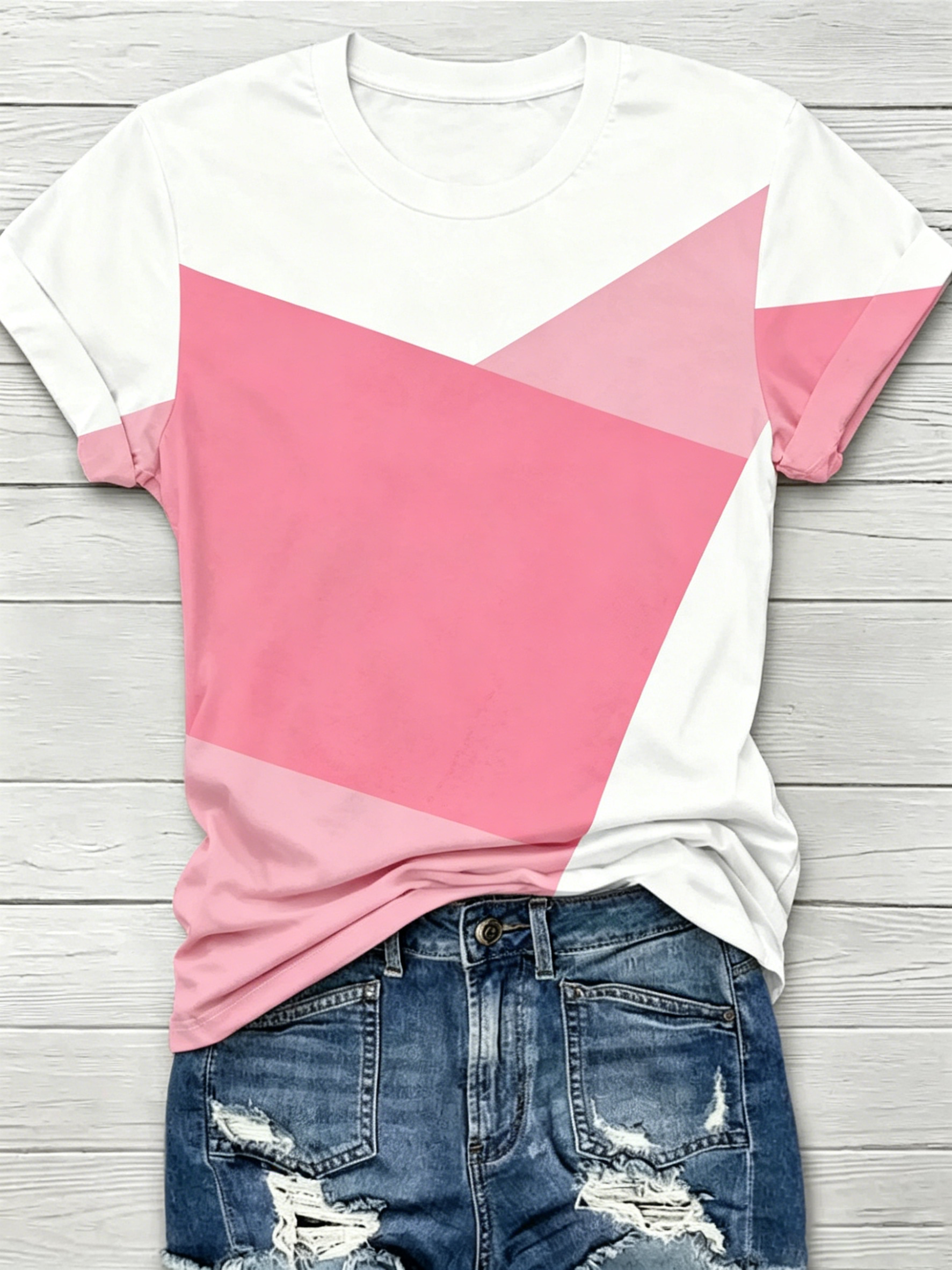 Geometric Color Block Short Sleeve T-Shirt