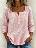 Embroidered Leaf Square Neck Blouse