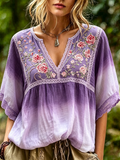 Ombre Floral Embroidered Peasant Blouse