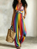Rainbow Stripe Sleeveless Wide Leg Jumpsuit