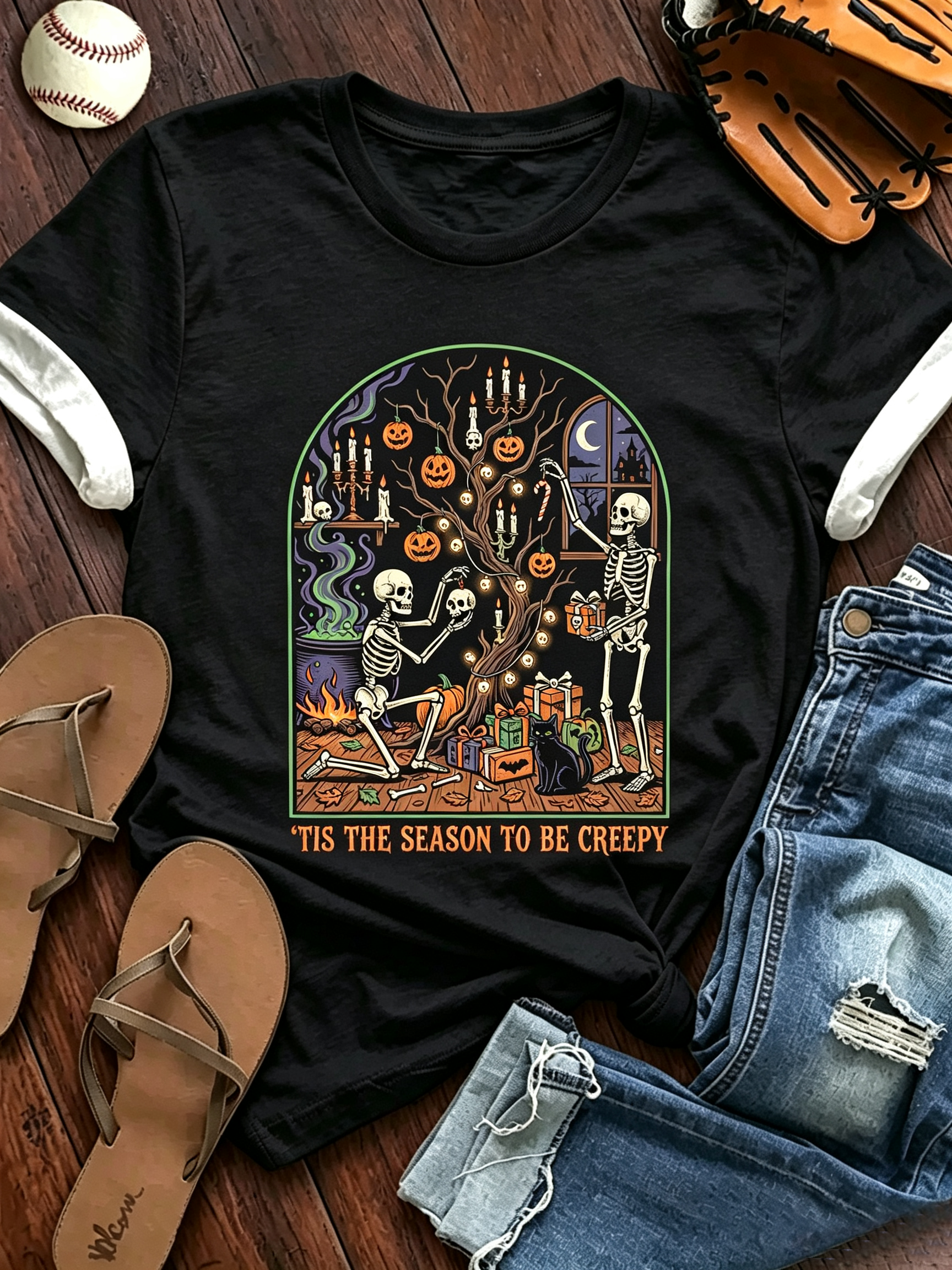 Tis The Season To Be Creepy Skeleton Christmas T-Shirt