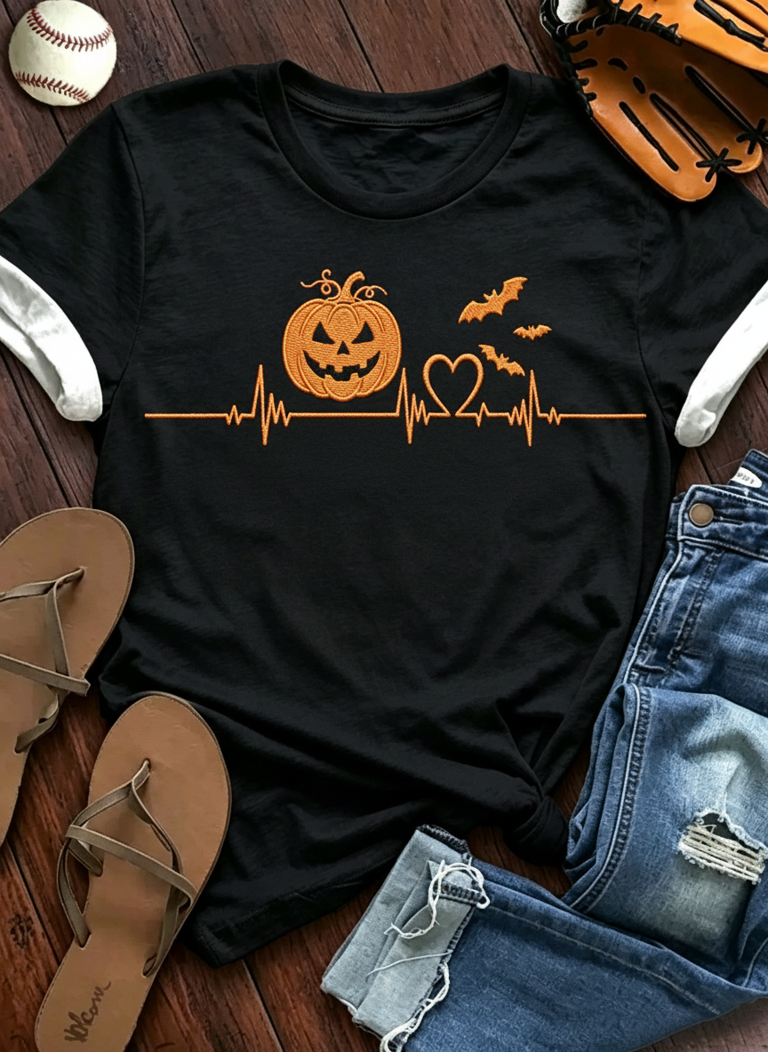 Pumpkin Heartbeat Halloween Ringer T-Shirt