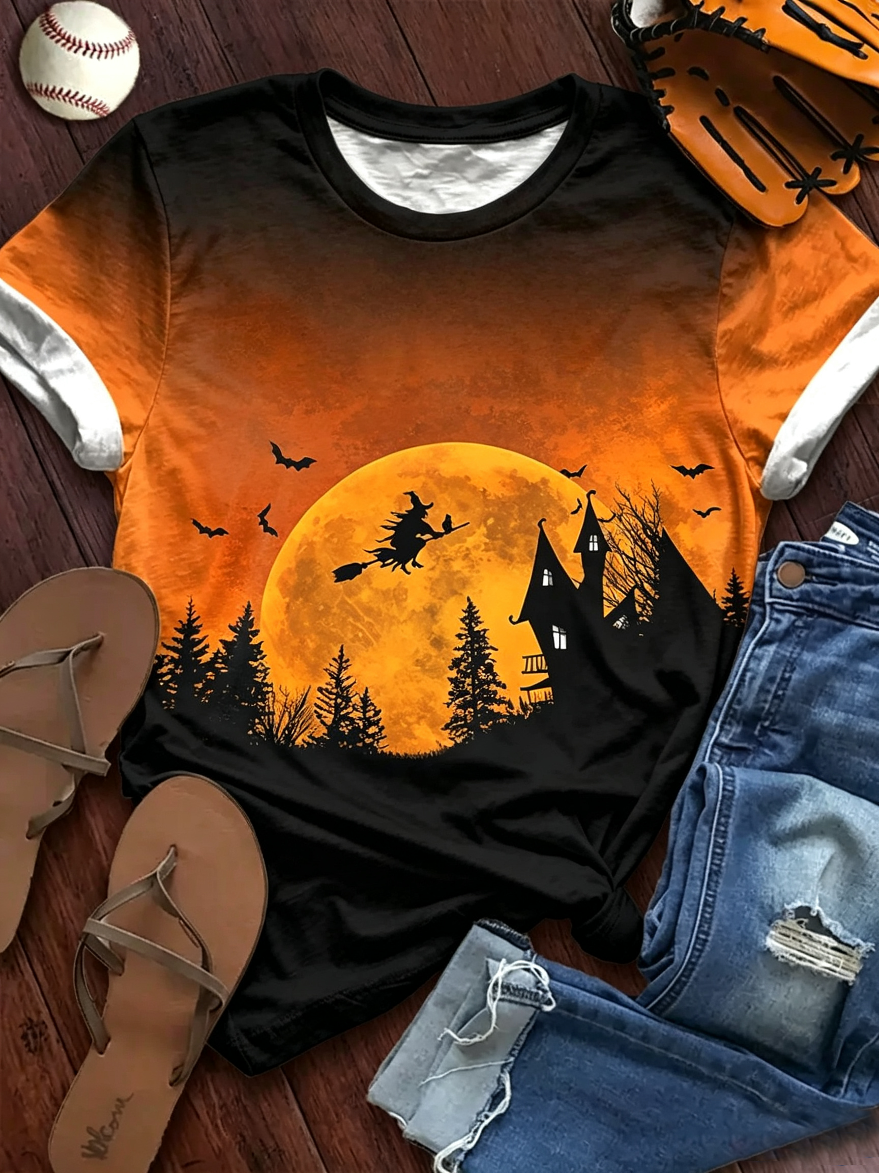 Witch Moon Halloween Gradient T-Shirt