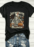Just Waiting For Halloween Skeleton Coffee T-Shirt