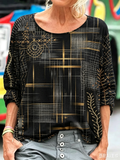 Geometric Gold Print Batwing Sleeve Top