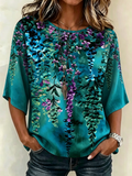 Wisteria Floral Print Three Quarter Sleeve Top