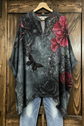 Gothic Rose Butterfly Print Batwing Tunic Top