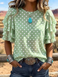Polka Dot Ruffle Sleeve Chiffon Blouse