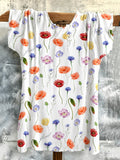 Watercolor Floral Print Short Sleeve Tunic Top