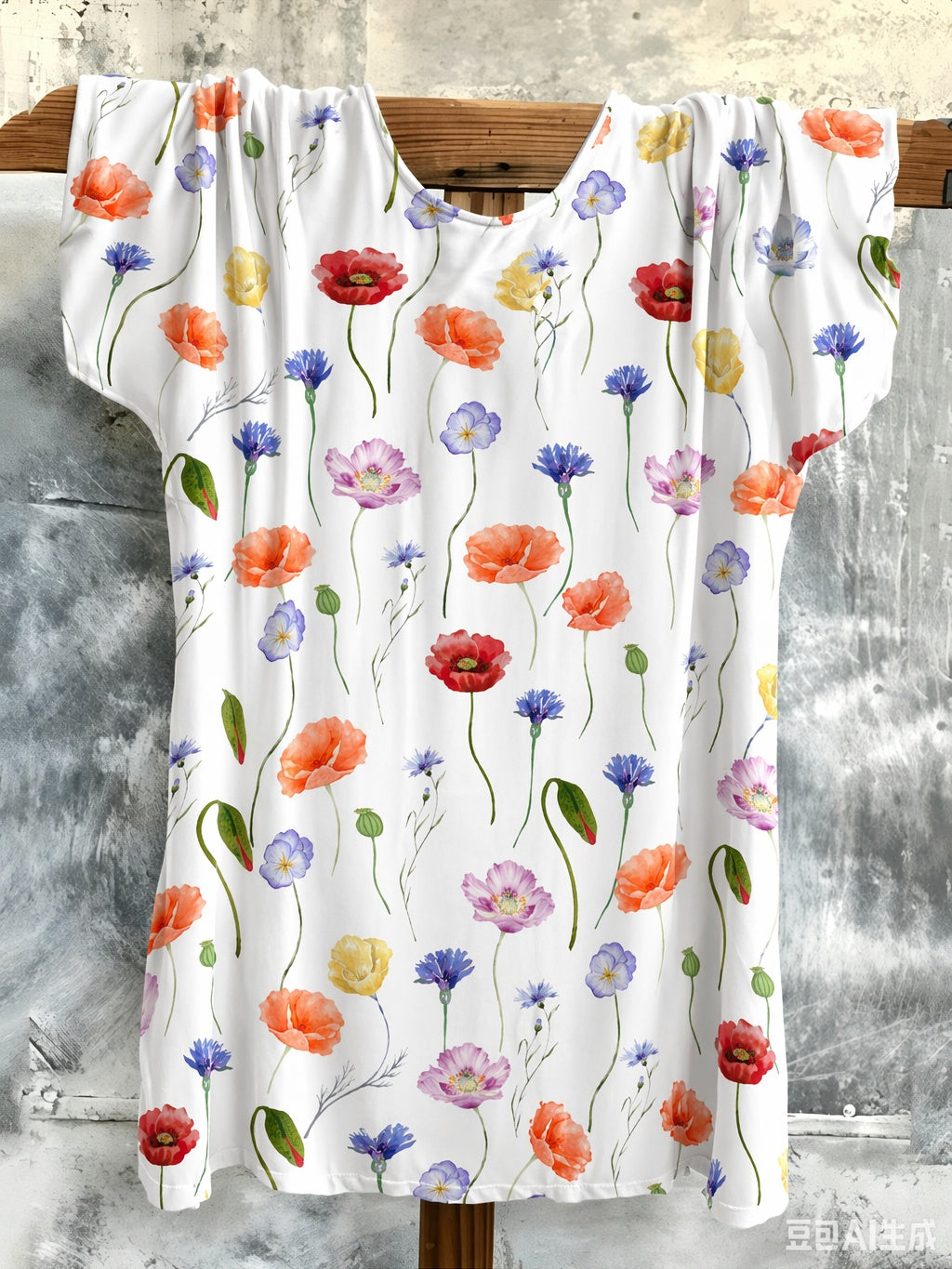 Watercolor Floral Print Short Sleeve Tunic Top