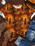 Halloween Witch Pumpkin Allover Graphic Print T-Shirt
