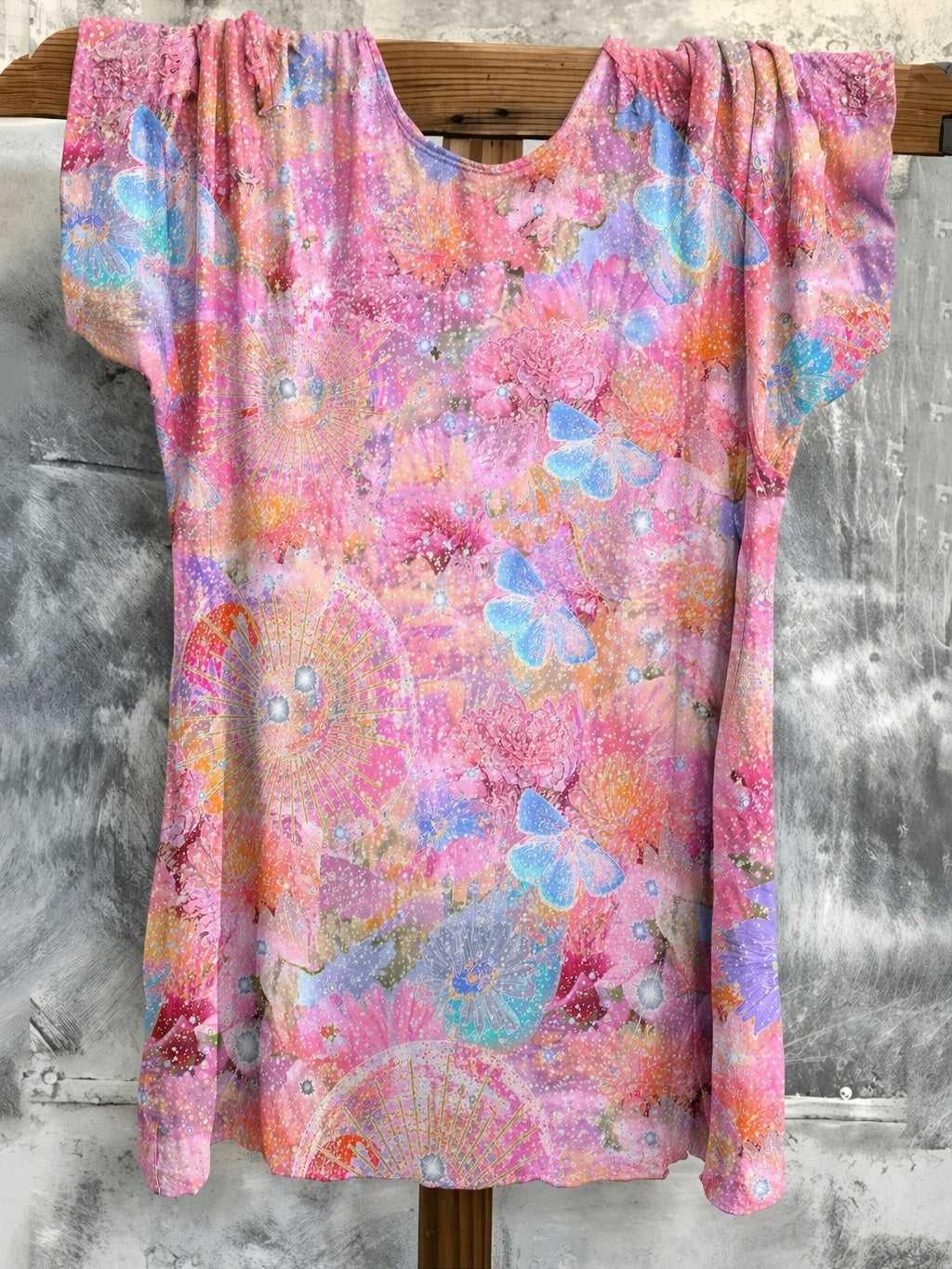 Dreamy Butterfly And Floral Abstract Tunic Top