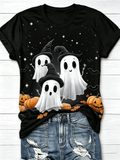 Cute Ghost With Witch Hat Halloween T-Shirt