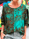 Turquoise Leopard Patchwork Relaxed Fit Blouse
