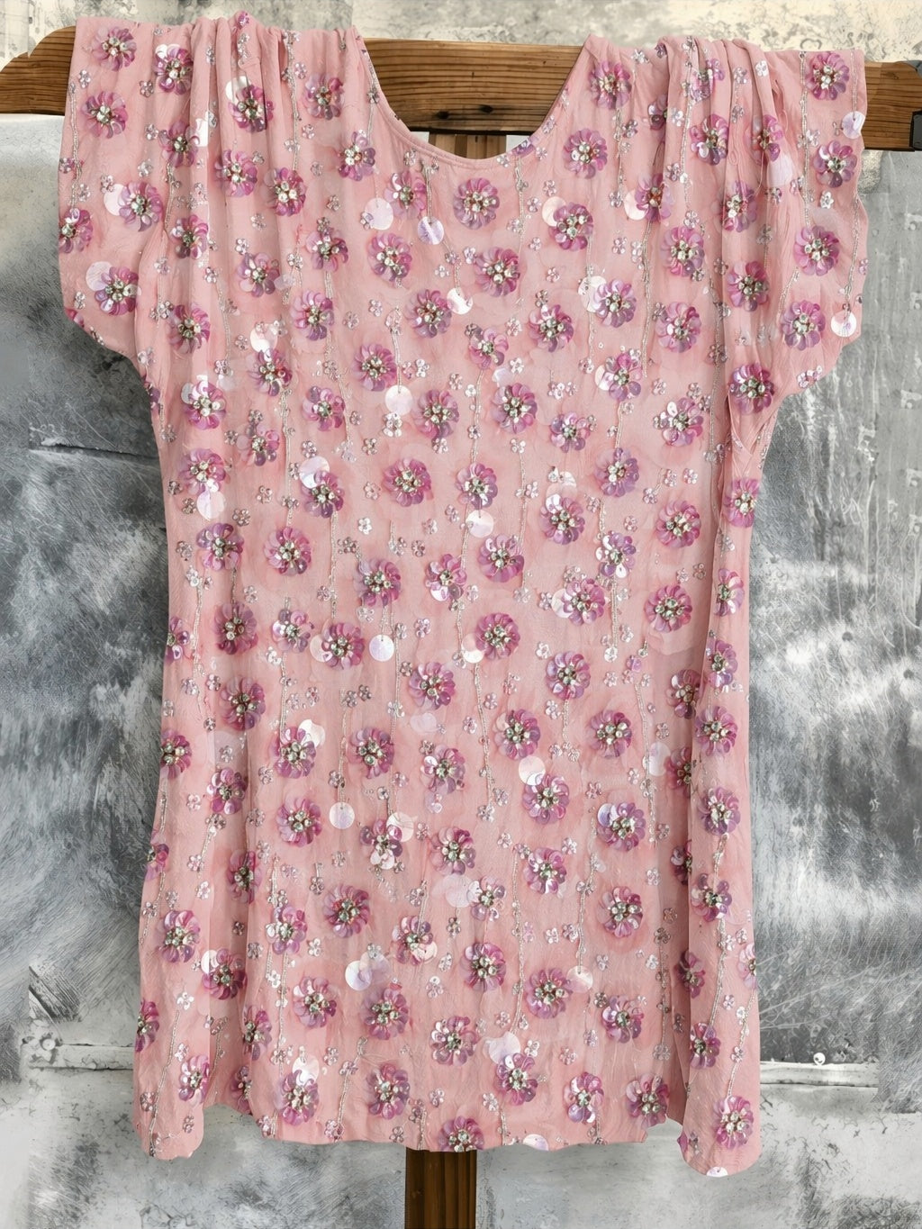Sequin Floral Embellished Short Sleeve Top