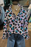 Abstract Pattern Ruffled Button-Down Long Sleeve Shirt