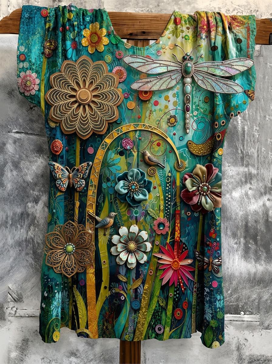3D Embellished Dragonfly And Floral Tunic Top