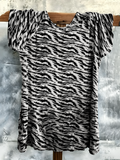 Asymmetric Seam Zebra Print Short Sleeve Top