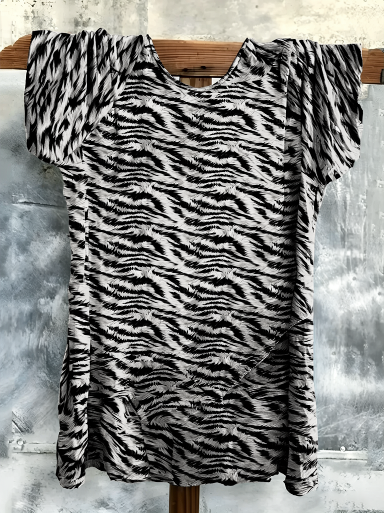 Asymmetric Seam Zebra Print Short Sleeve Top