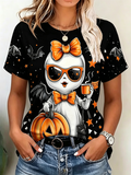 Stylish Ghost With Coffee And Pumpkin Graphic Tee