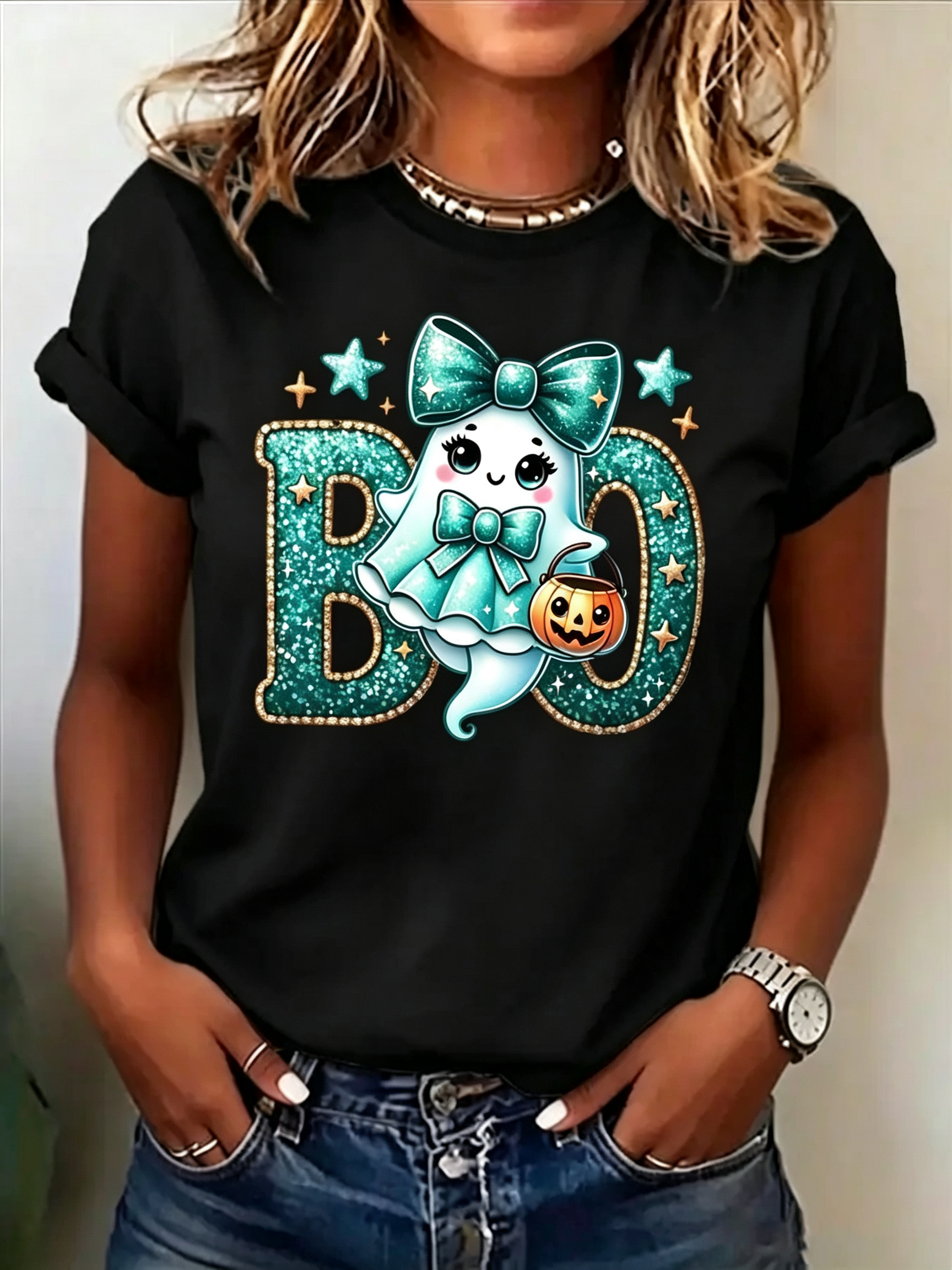 Cute Ghost 'BOO' Graphic Short Sleeve T-Shirt