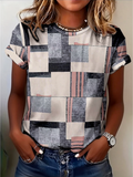 Geometric Patchwork Abstract Print Short Sleeve Top