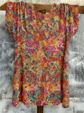 Abstract Warm Floral Print Short Sleeve Tunic Top
