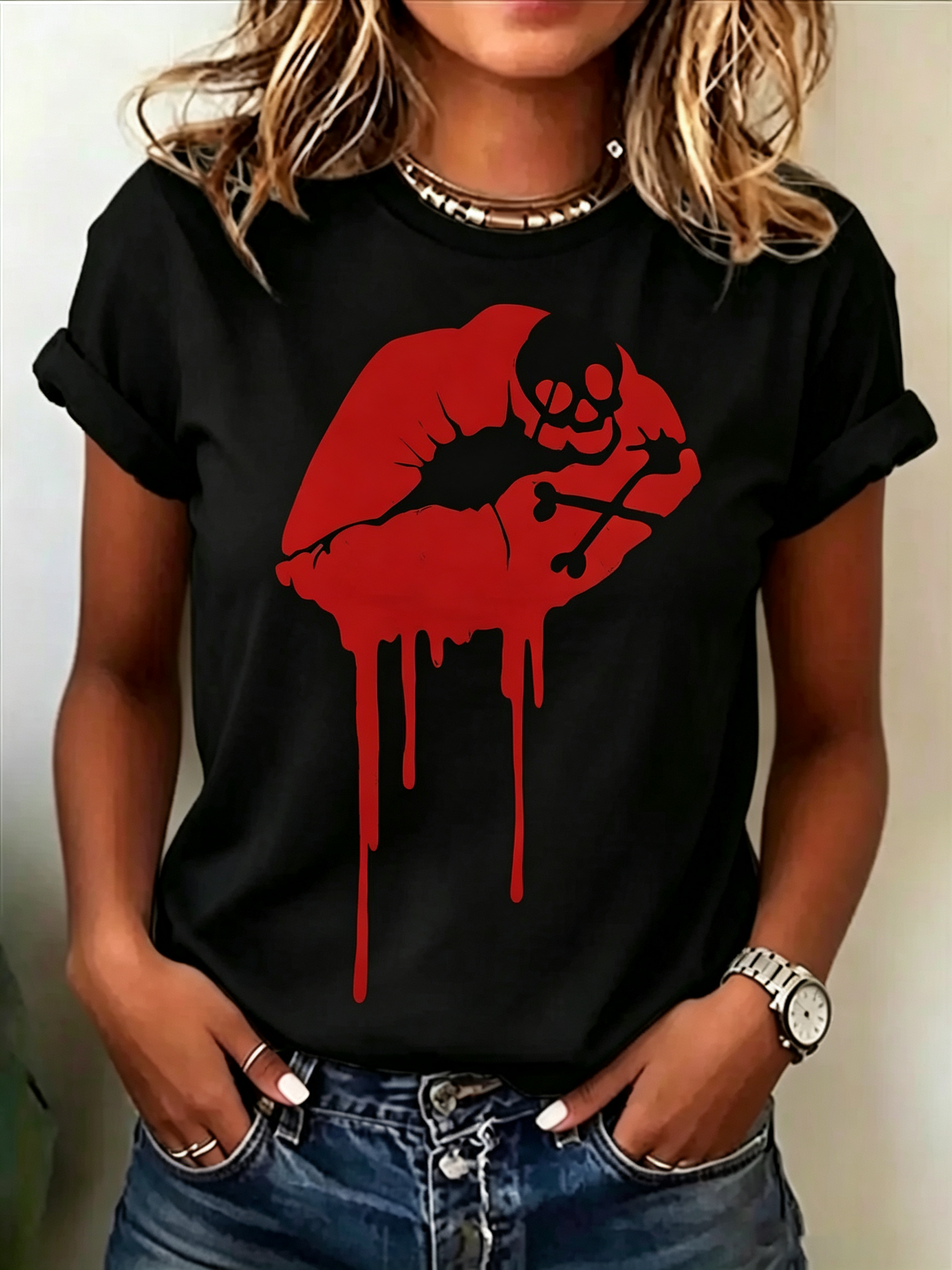 Dripping Red Lips Graphic T-Shirt