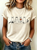 Ghost Cat Line Art Graphic T-Shirt