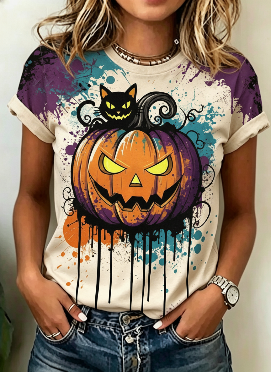 Paint Splatter Jack-O'-Lantern Halloween T-Shirt