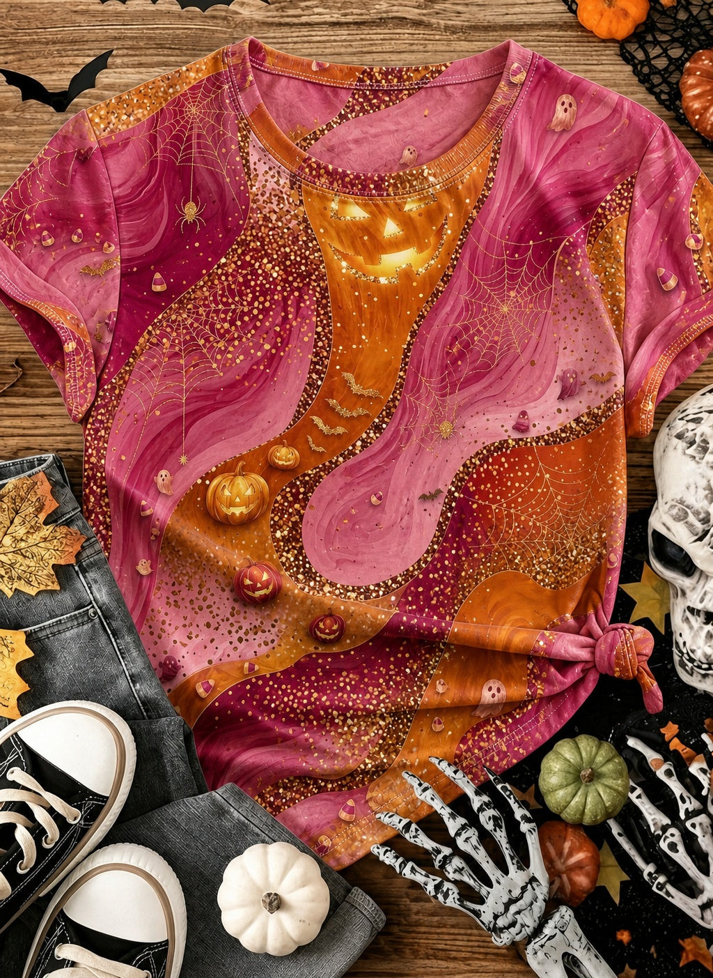 Halloween Swirl Print Short Sleeve T-Shirt