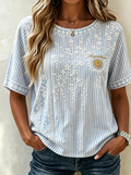 Embroidered Stripe Short Sleeve Top