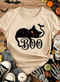 Black Cat Boo Halloween Graphic Tee