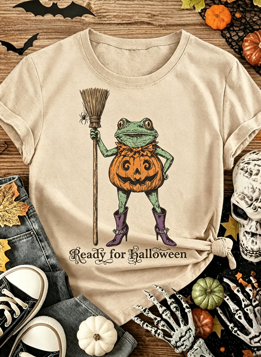 Whimsical Halloween Frog Graphic T-Shirt